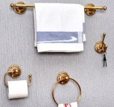 Bronze Brass Floral Base Bathroom Hardware Accessories Set of 4